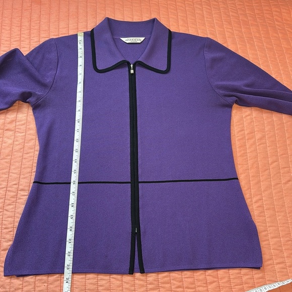 Exclusively Misook Petite Purple Black Stripe Zip Front Jacket size SP - Picture 10 of 15